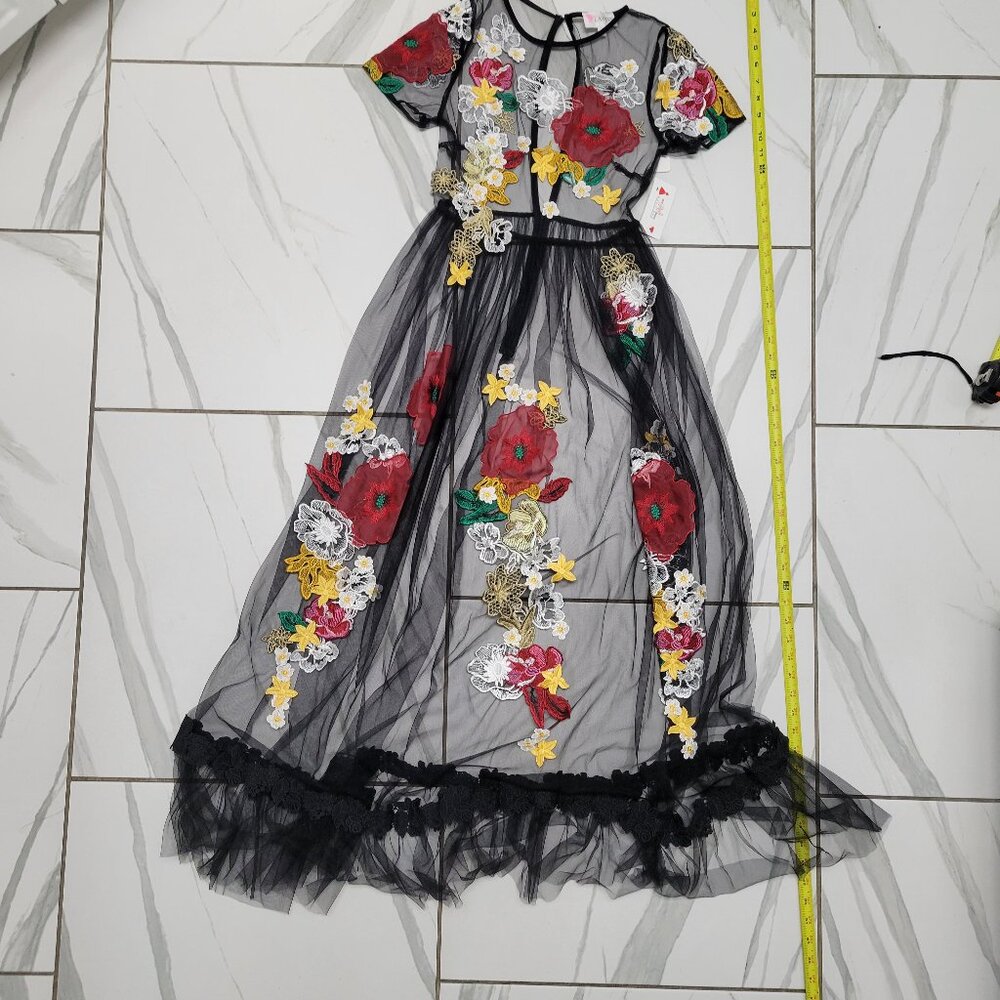 Gorgeous sheer floral embroidered dress size small - Picture 2 of 5